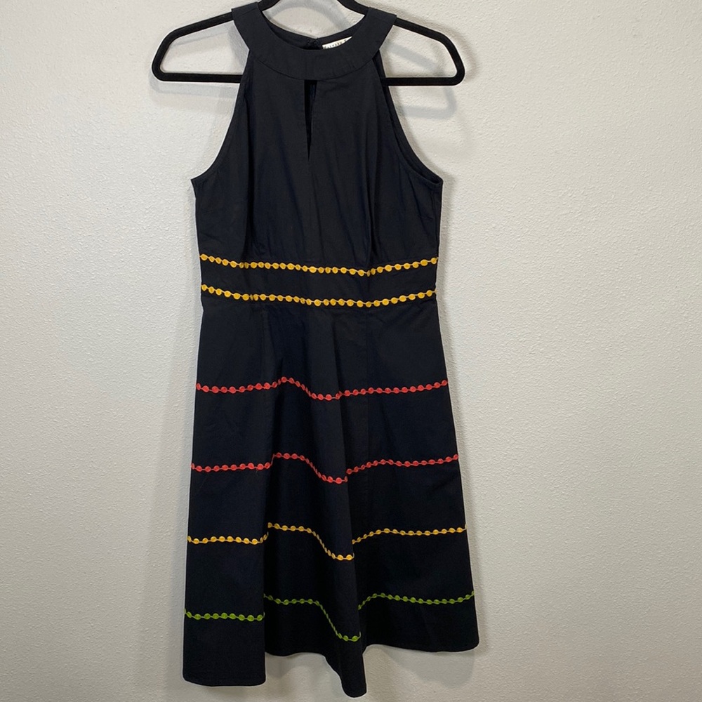 Wayward Fancies by EShakti Embellished Tier Poplin Dress black red yellow